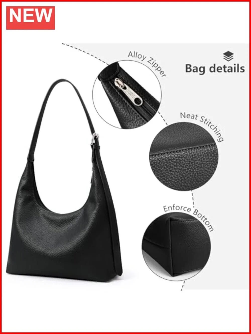 Crescent Hobo Tote Bag with Adjustable Strap Vegan Leather Work Purse